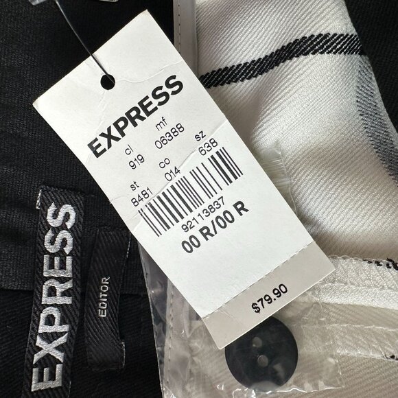 NEW Express Womens 00 Pants Editor Barley Boot Windowpane Ivory Black Trousers - Picture 7 of 10